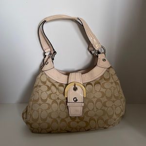 Coach Patent Leather Trim Shoulder Bag With C Pattern